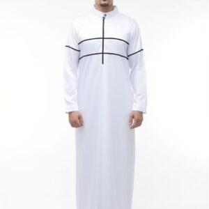 Men's Modern Thobe / Dishdasha with Contemporary Striped Detail