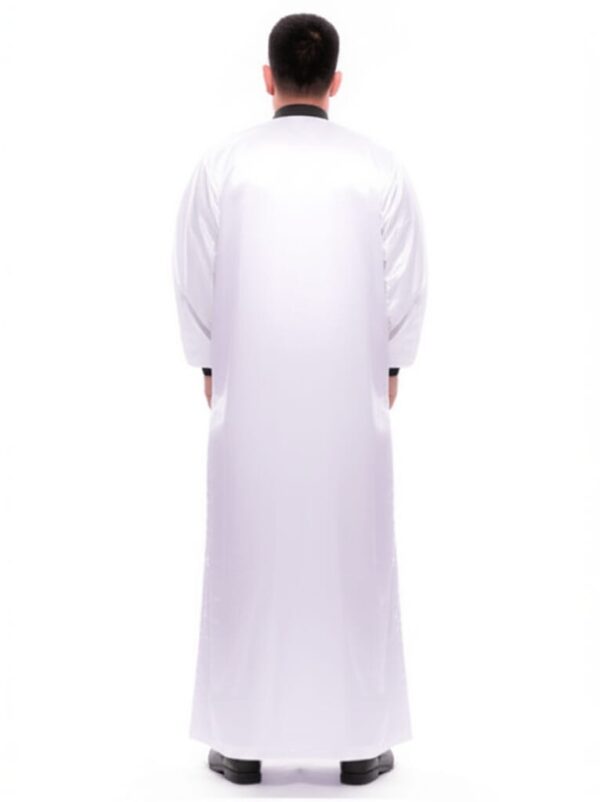 Men's White Muslim Thobe with Maroon and Black Color Block Chest Product Description - Image 4