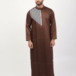 Men's Stylish Maroon Thobe with Striped Accent