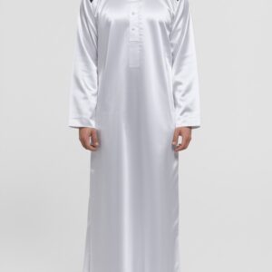 White Satin Thobe with Pinstripe Shoulder Detail